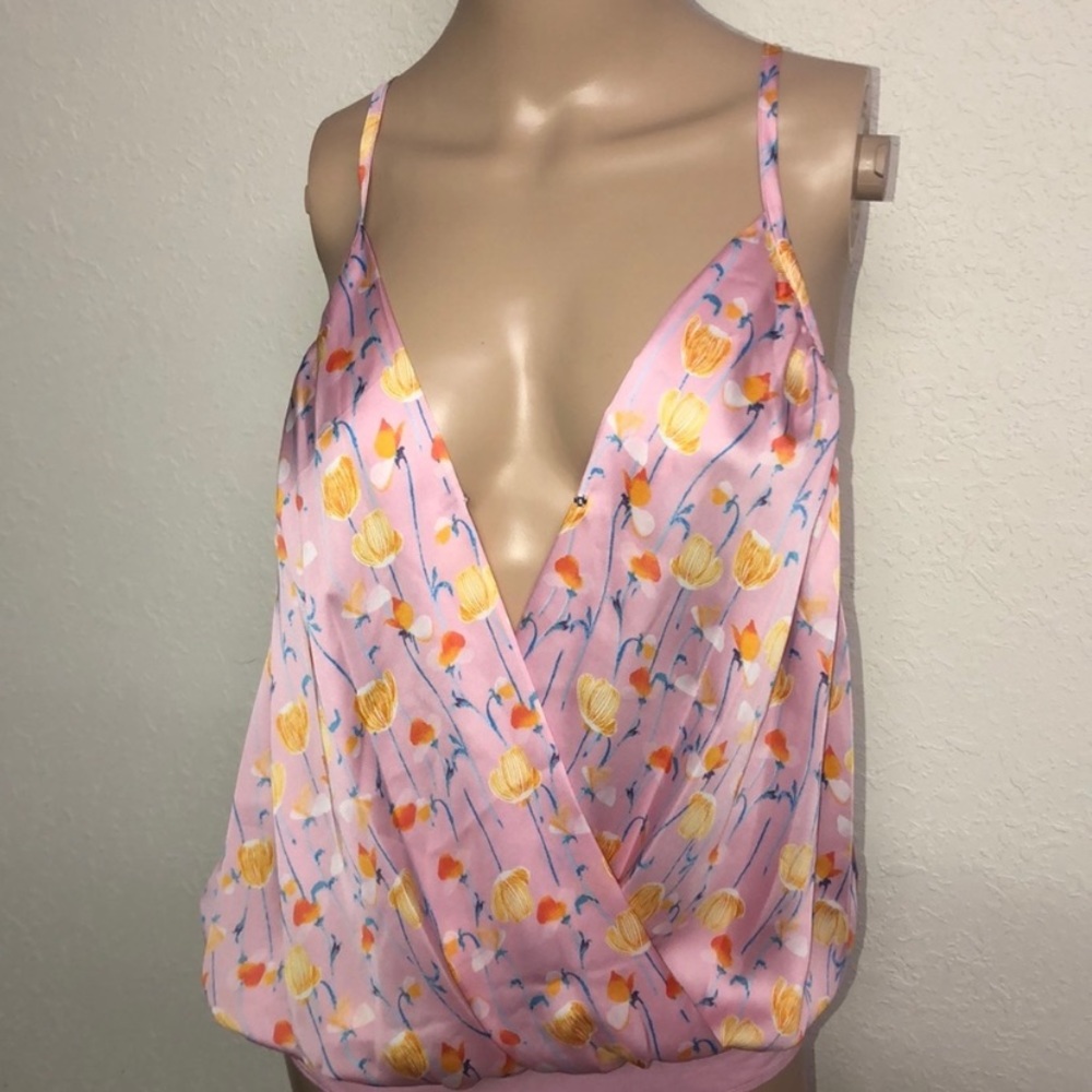 *MUST GO MAKE AN OFFER* RO & DE pink floral silky bodysuit size large